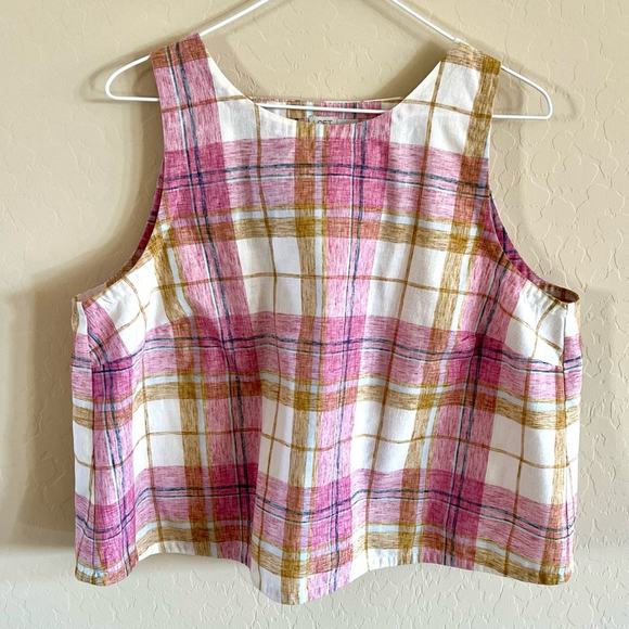 Loft beach open back pink windowpane plaid tank top - Picture 2 of 7
